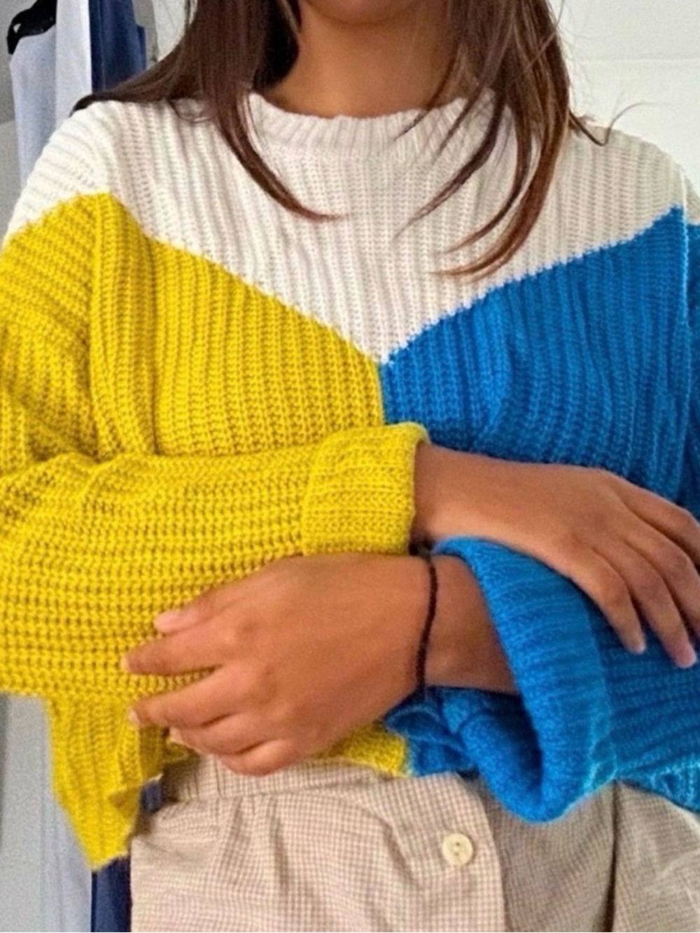 Sincerely Jules Colorblock Chevron Cropped Knit Sweater Small